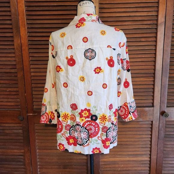 New Tianello Linen Floral Button Up Blouse Top - Picture 2 of 9